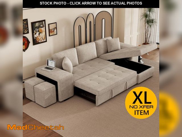Lot 74-12746577 - Harper &amp; Bright Designs 104.5 in. Cream Chenille Full Size Sofa Bed, L Shaped Modern Sectional S...