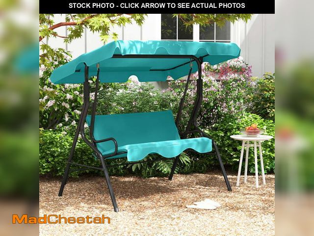 Lot 74-13780114 - costway KYD3-10N1G3 3 Seats Canopy Patio Swing Glider Hammock Cushioned Backyard in Blue - UNUSED