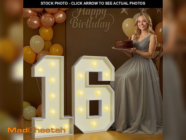 Lot 74-14472006 - 2.3FT Marquee Numbers 16, 16 Light up Numbers Sweet 16 Birthday Decorations - UNUSED