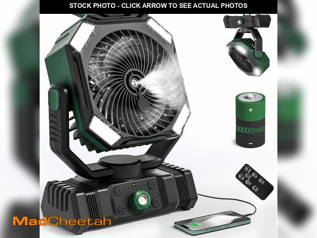 Lot 74-14264227 - AIEPOCH Camping Fan Rechargeable - 30000mAh Battery Powered Misting Fan for Outdoor Beach Tent - Por...