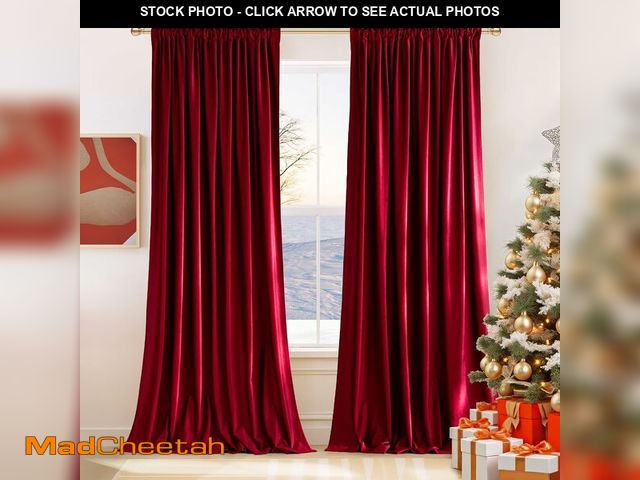 Lot 74-12329846 - NICETOWN Christmas Red Velvet 108 inch Curtains and Drapes, Blackout Extra Long Elegant Wall Backdro...