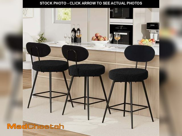 Lot 74-13045173 - Hommpa 26" Swivel Bar Stools Set of 3 with Back Upholstered Counter Height Modern Boucle Bar Chairs ...