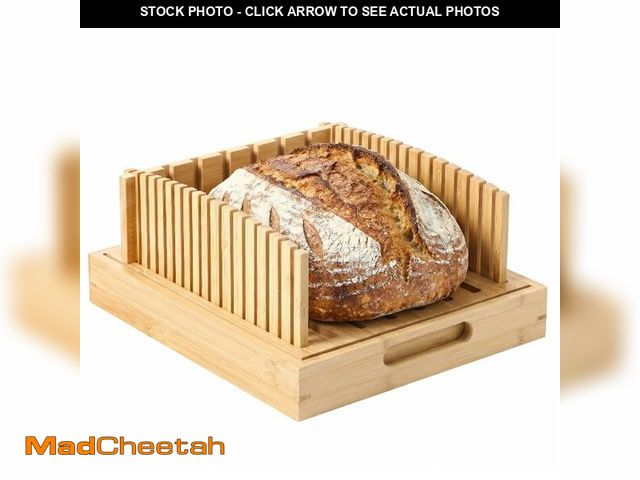 Lot 74-14421819 - 10.5" Bamboo Bread Slicer for Homemade Bread, Adjustable Sourdough Cutter Guide with Crumb Catcher T...