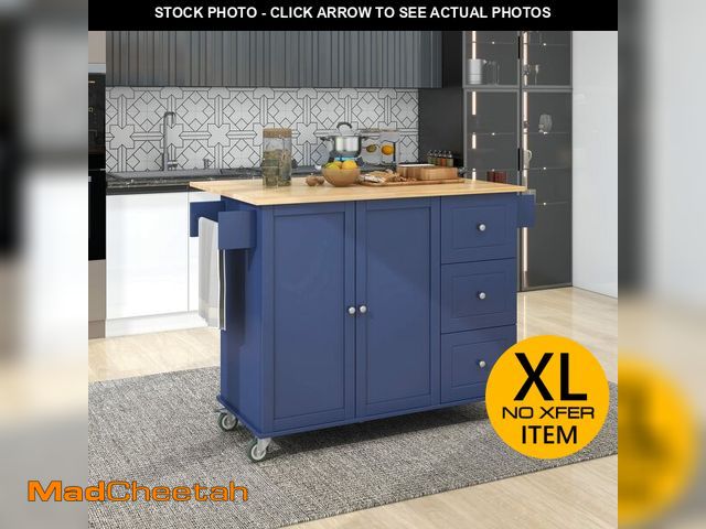 Lot 74-13561653 - Klaczituj Rolling Mobile Kitchen Island with Drop Leaf - Solid Wood Top, Locking Wheels &amp; Storag...