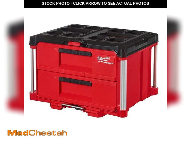 Lot 74-14072925 - Milwaukee PACKOUT 22 in. 2-Drawer Tool Box with Metal Reinforced Corners - UNUSED