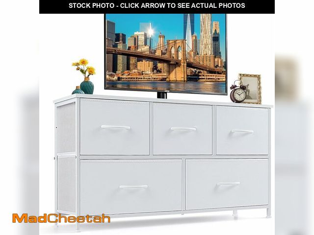 Lot 74-13418646 - 5-Drawer Dresser for Bedroom, Anti-Tip Wide Storage Organizer Fabric Chest of Drawers TV Stand for 4...