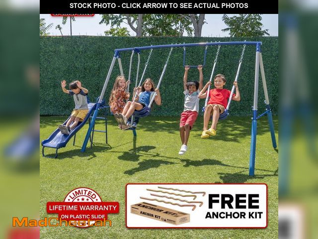 Lot 74-12803025 - Sportspower Arcadia Metal Swing Set for Kids Ages 3-8, Outdoor Backyard Playset with Trapeze, 2-Pers...