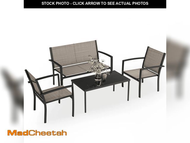 Lot 74-12800634 - LACOO 4 Pieces Outdoor Furniture Set Patio Textilene Steel Conversation Set with Loveseat Tea Table ...
