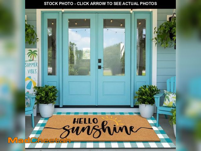Lot 74-14214322 - Tinideya 2 Pcs Summer Door Mat 17"x47" Hello Sunshine Welcome Non Slip Coir Blue White Plaid Buffalo...