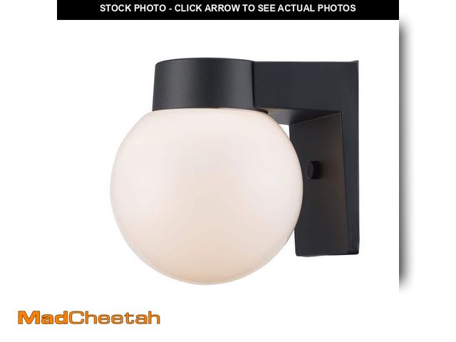 Lot 74-12691965 - *MISSING HARDWARE* 7 in. Black Outdoor Hardwired Wall Lantern Sconce with White Glass *MISSING HARDW...