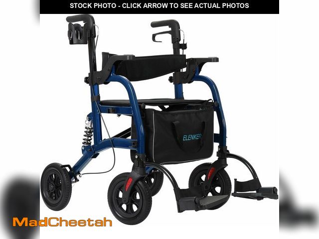Lot 74-12632256 - ELENKER Rollator Walker Transport Wheelchair Combo with Shock Absorber, 2 in 1 Rolling Walker with S...