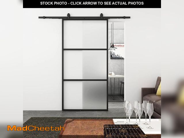 Lot 74-12161742 - BARNSMITH 42in x 84in Frosted Glass Barn Door with 7FT Top Mounted Hardware kit Include Soft Close M...