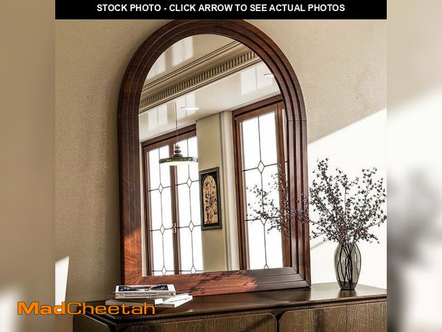 Lot 74-14352033 - BEAUTYPEAK 36"x 24" Arched Bathroom Mirror Wall Mirror Wooden Frame,Brown - UNUSED