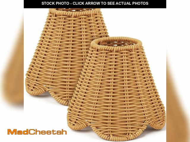 Lot 74-13569572 - Glooglitter 2 Pcs Clip on Rattan Lamps Shade Small Scalloped Lampshade 3" Top x 6" Bottom x 5-1/4" S...