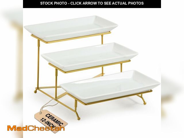 Lot 74-14149603 - LAUCHUH 3 Tier Serving Tray, Porcelain Serving Platter Tier Serving Stand with Collapsible Sturdier ...