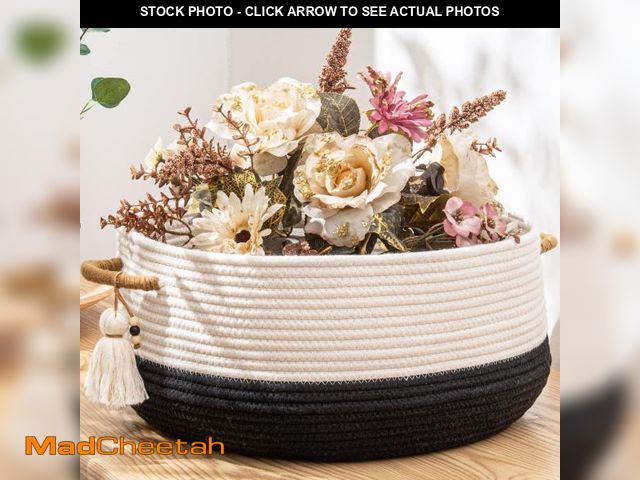 Lot 74-12437989 - KAKAMAY Woven Baskets for Storage(16"x8"),Blanket Basket for Organizing Living Room,Cotton Rope Bask...