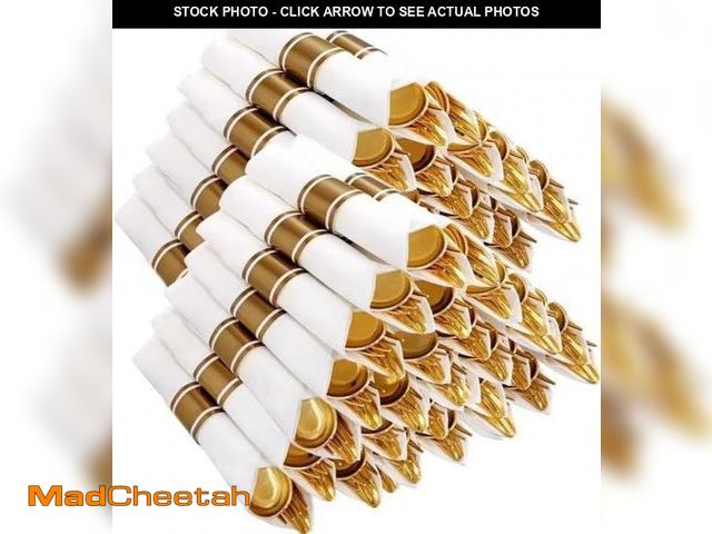 Lot 74-12116521 - Joyido 400PCS Pre Rolled Gold Plastic Silverware Sets - Heavy Duty Gold Cutlery - Include 100 Pack W...