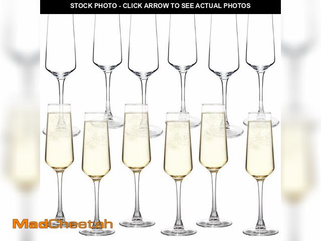 Lot 74-14265677 - Champagne Glasses, Set of 12 Champagne Flutes with Unique Shape, Long stem Sparkling Wine glasses fo...