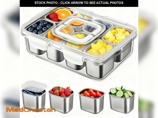 Lot 74-14213622 - Snackle Box Container, Stainless Steel Divided Serving Tray with Lid and Handle, Large Snack Tray fo...