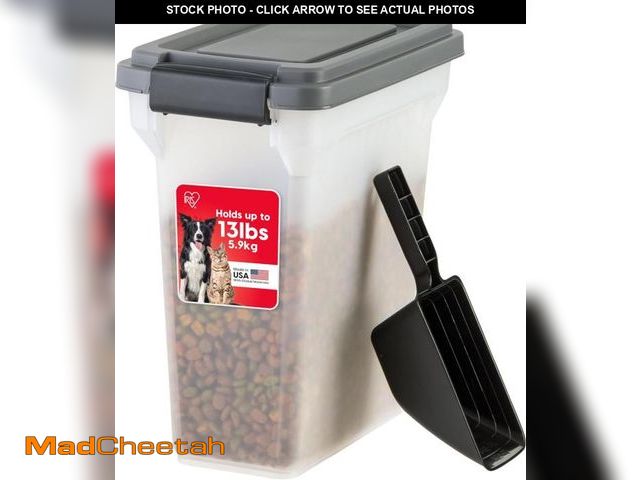 Lot 74-12096247 - IRIS USA Dog Food Storage Container, Airtight Lid, 2-Cup Scoop, Up to 13 Pounds Pet Food Storage, Ve...