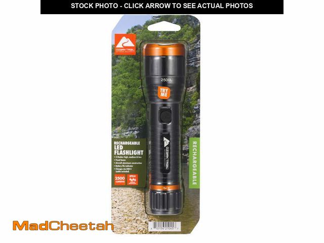 Lot 74-12688124 - Ozark Trail Rechargeable 2500 Lumen Flashlight with USB Charging, Water-Resistant, Heavy-Duty - USED