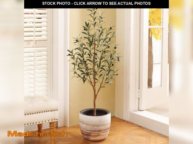 Lot 74-12401623 - DR.Planzen Exquisite Olive Tree 4 ft Indoor Outdoor Artificial, Tall Faux Olive Tree in Black Plasti...