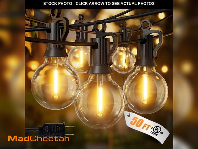 Lot 74-12048129 - Brightown Outdoor String Lights, 50FT 25 G40 Bulbs Shatterproof Patio Lights, IP65 Waterproof Dimmab...