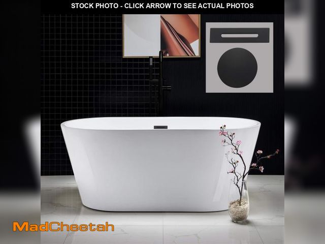 Lot 74-12488851 - WOODBRIDGE 59" Freestanding White Acrylic Soaking Bathtub with Matte Black Drain and Overflow,BTA151...