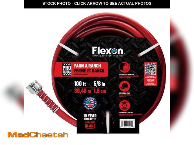 Lot 74-12153159 - *SEE DETAILS* Flexon FA58100CN Farm and Ranch Garden Hose, 100 ft, Red *SEE DETAILS*  - USED