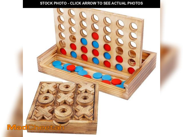 Lot 74-12920174 - Angel Sar Rustic Decor Wood Strategy Board Games Set with Tic Tac Toe and 4 in a Row Table Games for...