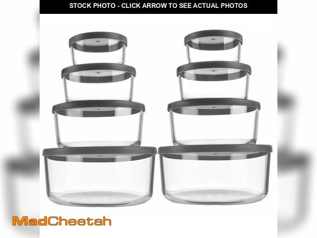 Lot 74-12605095 - M MCIRCO 8-Pack Glass Food Storage Containers Set, Round Containers with Lids, 7, 4, 2 &amp; 1-Cup, ...