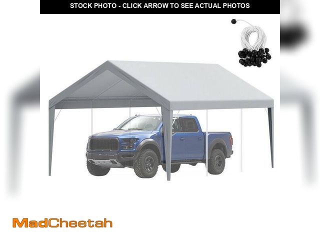 Lot 74-14115525 - SVOPES 12 x 20 ft. Carport Replacement Canopy Cover, Grey, Waterproof &amp; UV Protected, Bungees fo...
