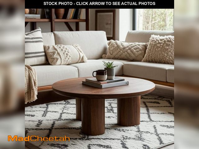 Lot 74-12765149 - Liv &amp; Skye 36 in. Dark Brown Round Wood Scandinavian Coffee Table with Cylindrical Legs - UNUSED