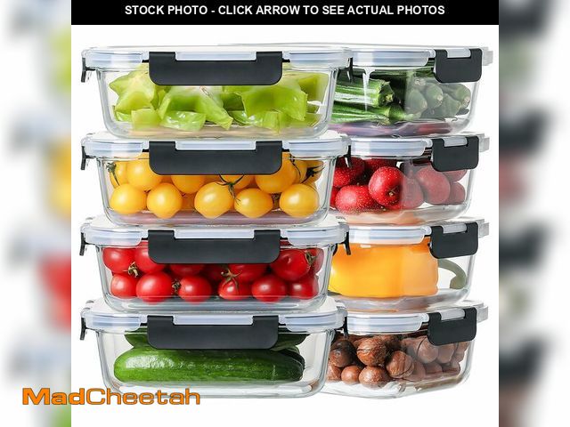 Lot 74-12697710 - 8 Pack 36oz Large Glass Meal Prep Containers with lids, Glass Food Storage Containers with Leak Proo...