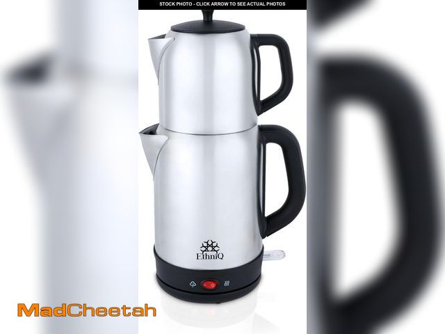 Lot 74-12167313 - Ethniq TeaVibe Electric Turkish Tea Maker - Stainless Steel 120V Double Pot Kettle &amp; Infuser, Bo...