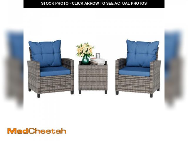 Lot 74-12389479 - Vongrasig 3 Piece Patio Furniture Set Small Outdoor Wicker Rattan Front Porch Bistro Set Cushioned P...