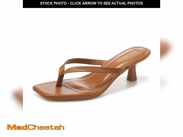 Lot 74-14210977 - LULLASONG Women's Brown Kitten Heels Thong Sandals Square Open Toe Flip Flop Heels 1.8-2 Inch Heeled...