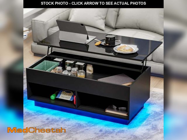 Lot 74-13781213 - Hommpa Lift Top Coffee Table with Hidden Compartment High Gloss Black Coffee Tables LED Center Risin...