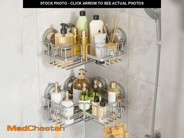 Lot 74-13720268 - TAILI Corner-adaptive Suction Cup Shower Caddy 2 Pack, Stainless Steel Rustproof Corner Shower Shelv...