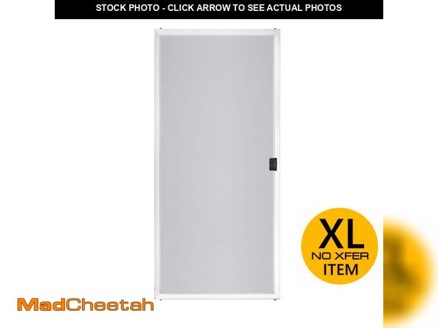 Lot 74-14356081 - (HOLE IN SCREEN) Screen Tight 30 in. x 80 in. Adjustable Fit White Premium Patio Sliding Screen Door...