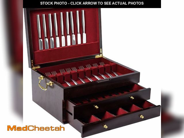 Lot 74-12712283 - GENRICE Wooden Silverware Chest without Silverware Three-layer, Silverware Box Storage for Silver, S...