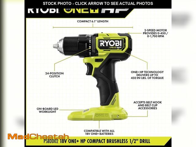 Lot 74-12790815 - RYOBI ONE+ HP 18V Brushless Cordless Compact Drill/Driver Kit with 18V 2.0 Ah HIGH PERFORMANCE Batte...