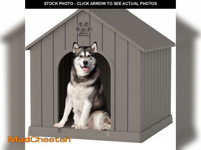 Lot 74-12760105 - Fancyango Large Dog House Outdoor Indoor, Durable Plastic Waterproof Doghouse with Air Vents and Ele...