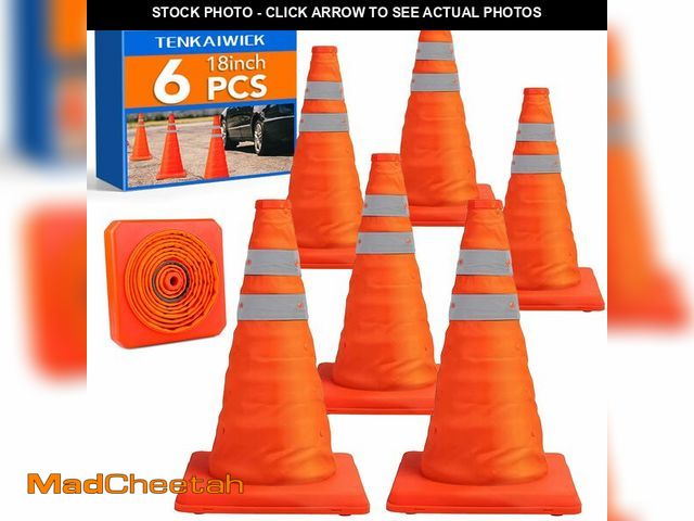 Lot 74-14273042 - TENKAIWICK 18 Inch 6 Pack Traffic Cones,Collapsible Safety Cones,Multi Purpose Pop-up Cones with Ref...