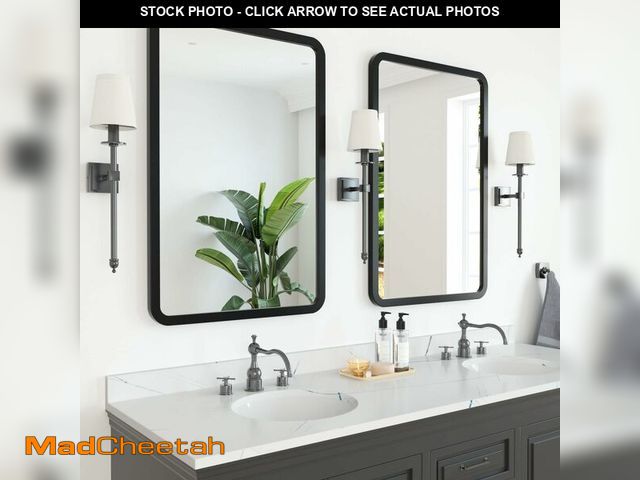 Lot 74-12866943 - Luxbaro 2 Pack 22 x 30 Inch Black Bathroom Mirrors for Over Sink, Metal Frame Rectangle Mirror, Mode...