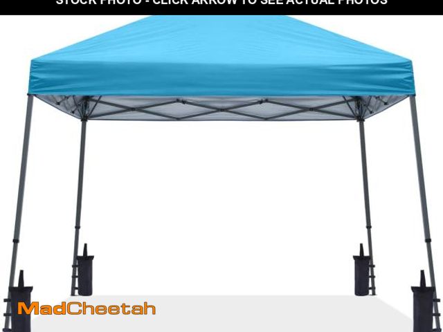 Lot 74-12372955 - (BAG IS RIPPED) ABCCANOPY Stable Pop up Outdoor Canopy Tent 10 x 10 ft Base / 8 x 8 ft Top, Sky Blue...