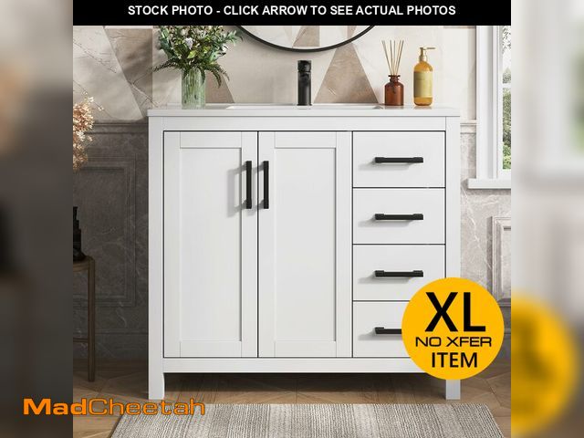Lot 74-12681919 - DELUXE LIVING 36 Inch Bathroom Vanity with Sink, White Single Sink Bathroom Vanity Modern Bathroom S...