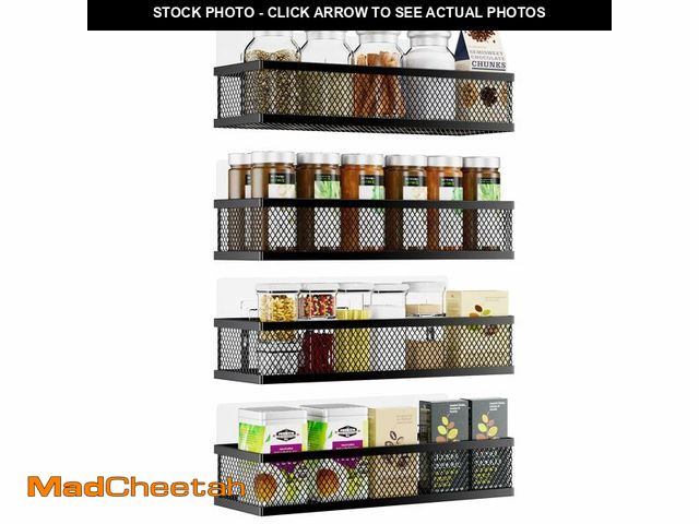 Lot 74-14302476 - Spice Rack Wall Mount, 4 Pack Pantry Door Organizer &amp; Hanging Storage Baskets Organizer Wall Mou...