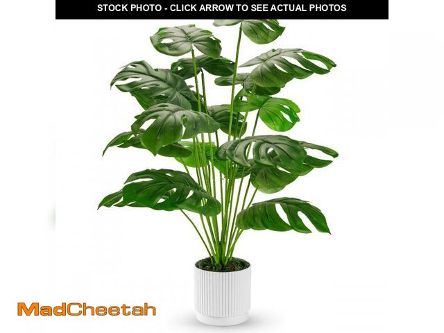 Lot 74-12435045 - Der Rose 28" Fake Plants Large Artificial Monstera Faux Potted Plants Indoor Tall for Outdoor Floor ...