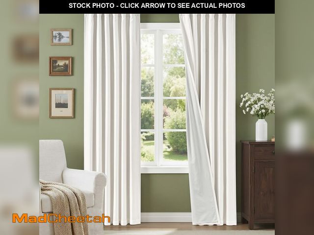 Lot 74-14055305 - 100% Blackout Curtains for Bedroom Decor White Linen Textured Curtains with Liner Insulated Thermal ...